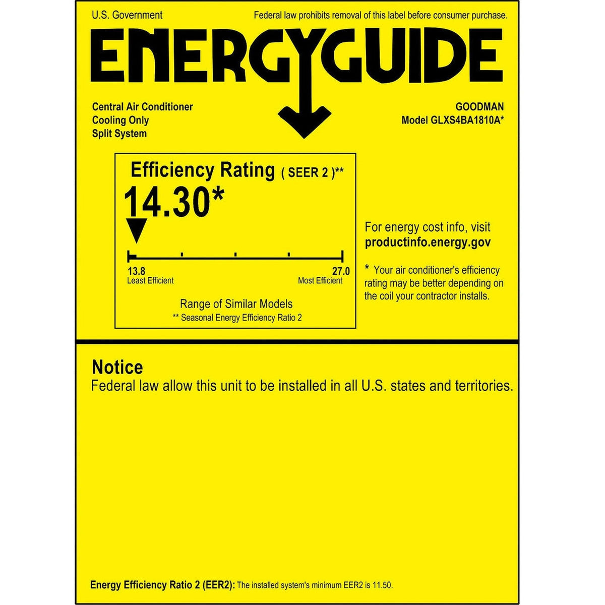 Goodman 3 Ton 14.3 SEER2 R32 Air Conditioner & 17.5" Horizontal Cased Coil