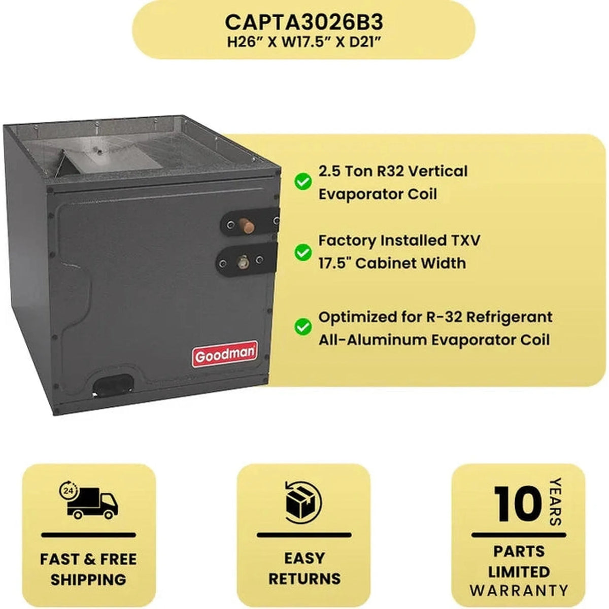 Goodman 2.5 Ton 13.4 SEER2 R32 Air Conditioner & 17.5" Vertical Cased Coil