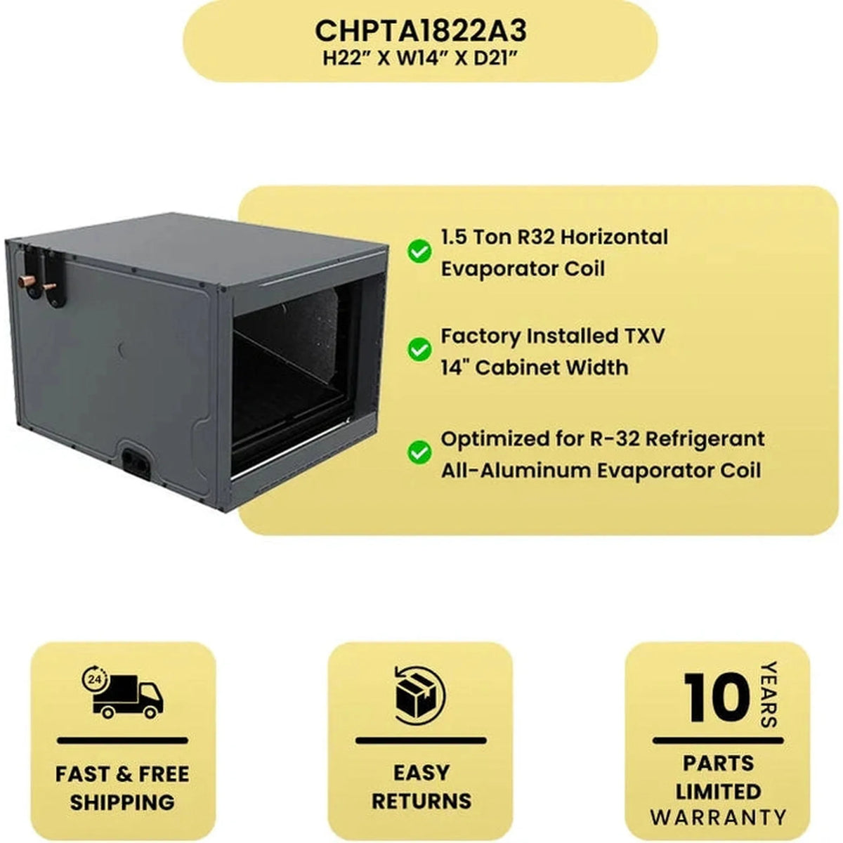 Goodman 1.5 Ton R32 Horizontal Evaporator Coil - CHPTA1822A3