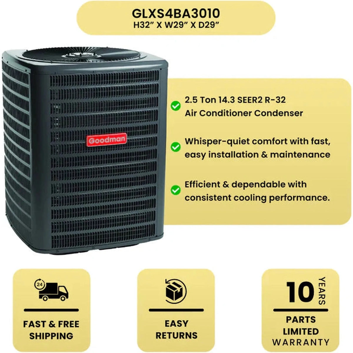 Goodman 2.5 Ton 14.3 SEER2 R-32 Air Conditioner Condenser