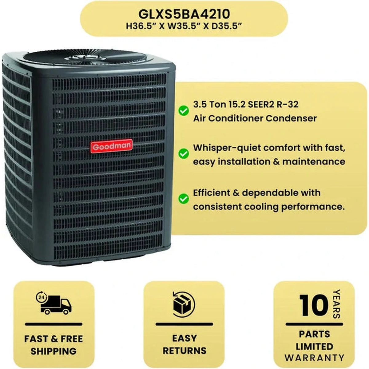 Goodman 3.5 Ton 15.2 SEER2 R-32 Air Conditioner Condenser